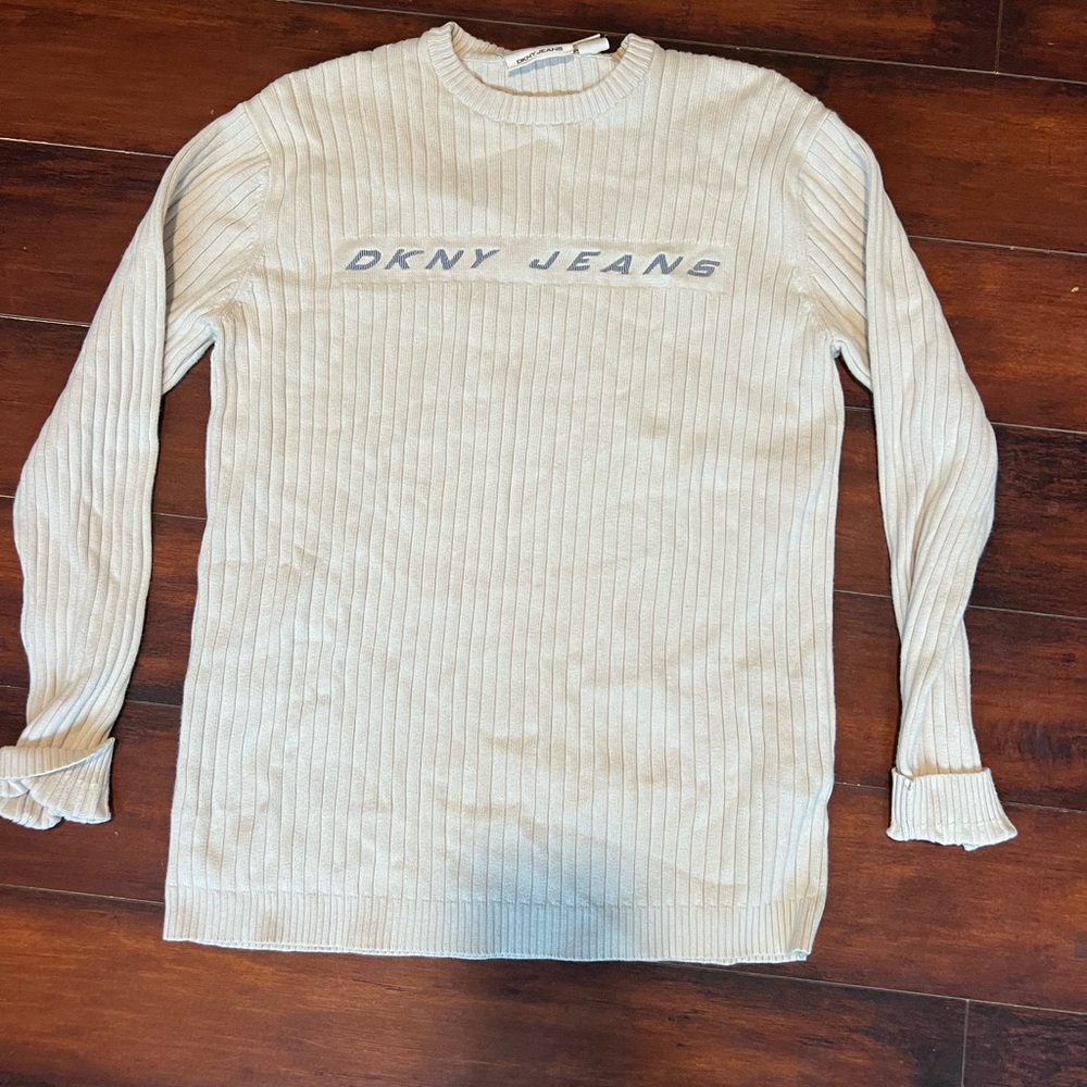 DKNY Cream Ribbed Knit Sweater